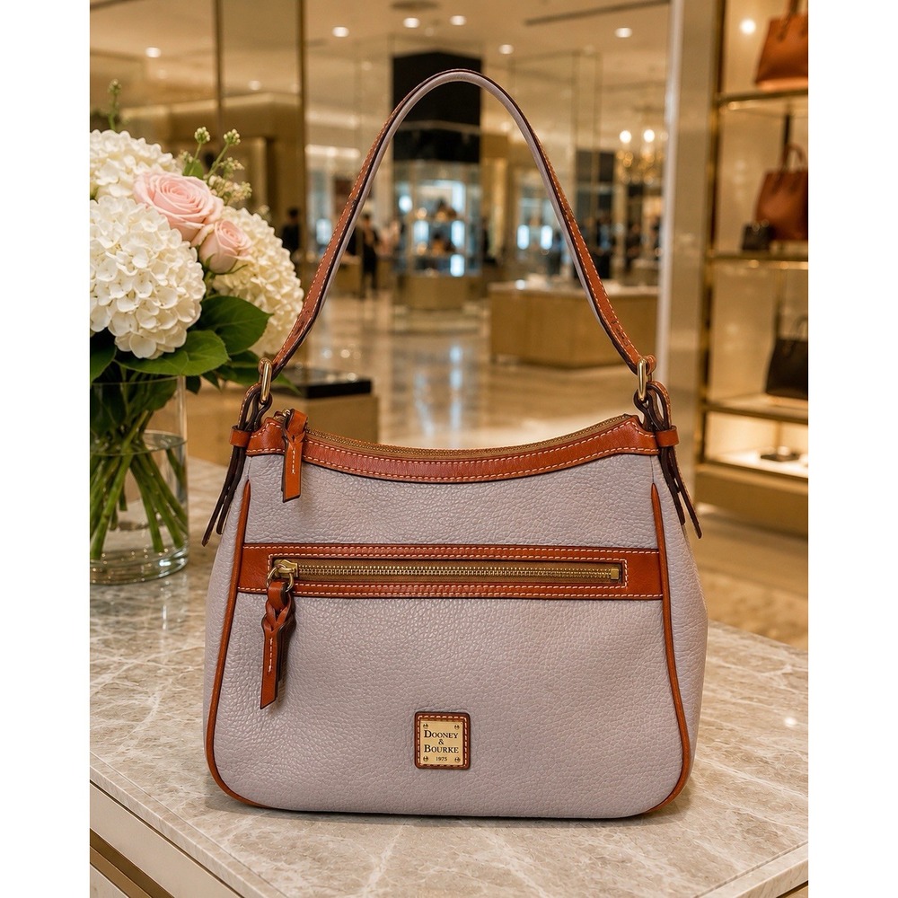 Authentic Dooney & Bourke Pebble Grain Presley Crossbody Bag – Oyster Gray